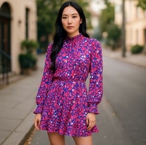 SHEIN Pink and Blue Pleated Fit and Flare Dress